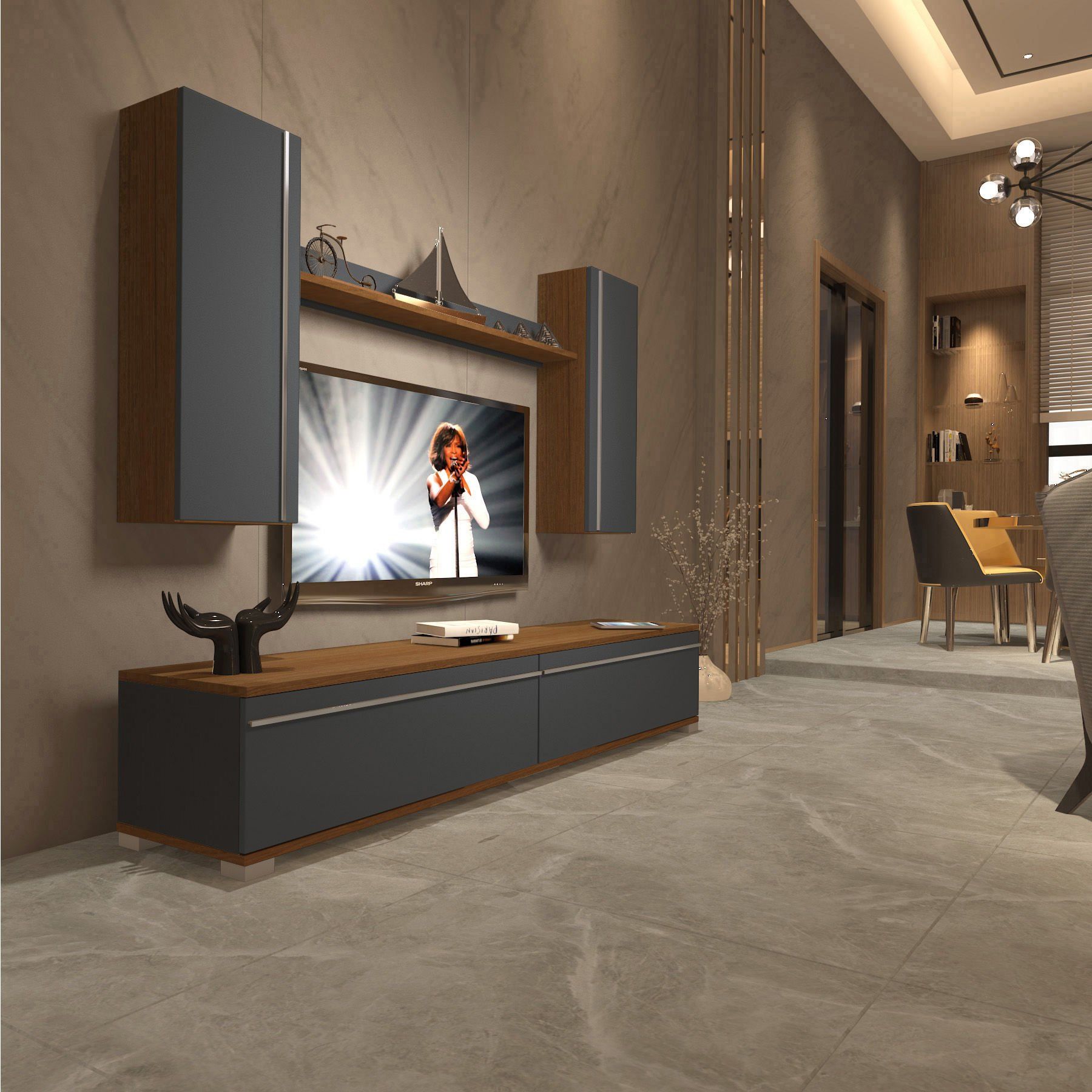 Decoraktiv Eko 7 Mdf Std Tv Ünitesi Tv Sehpası Ceviz - Antrasit