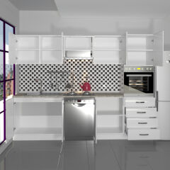 Decoraktiv Elite 280Q Ankastre Boy Dolaplı MDF Hazır Mutfak Dolabı Parlak Beyaz
