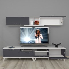 Decoraktiv Eko 5220 Mdf Retro Tv Ünitesi Tv Sehpası Beyaz - Antrasit