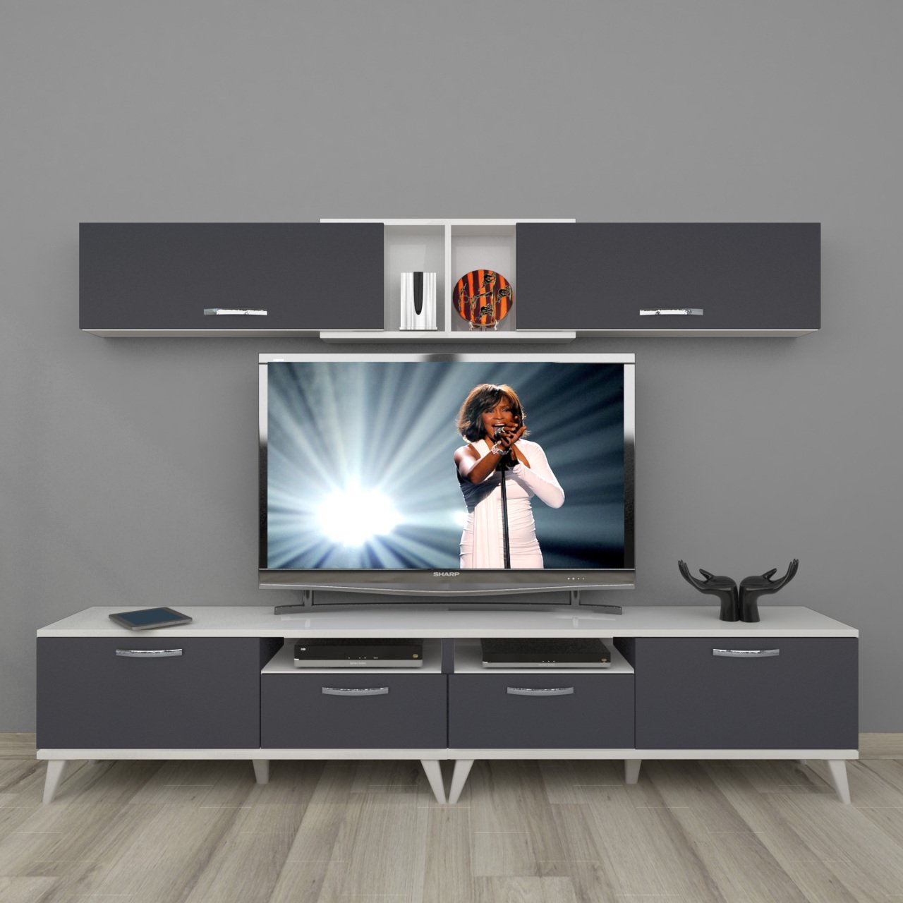 Decoraktiv Eko 5220 Mdf Retro Tv Ünitesi Tv Sehpası Beyaz - Antrasit