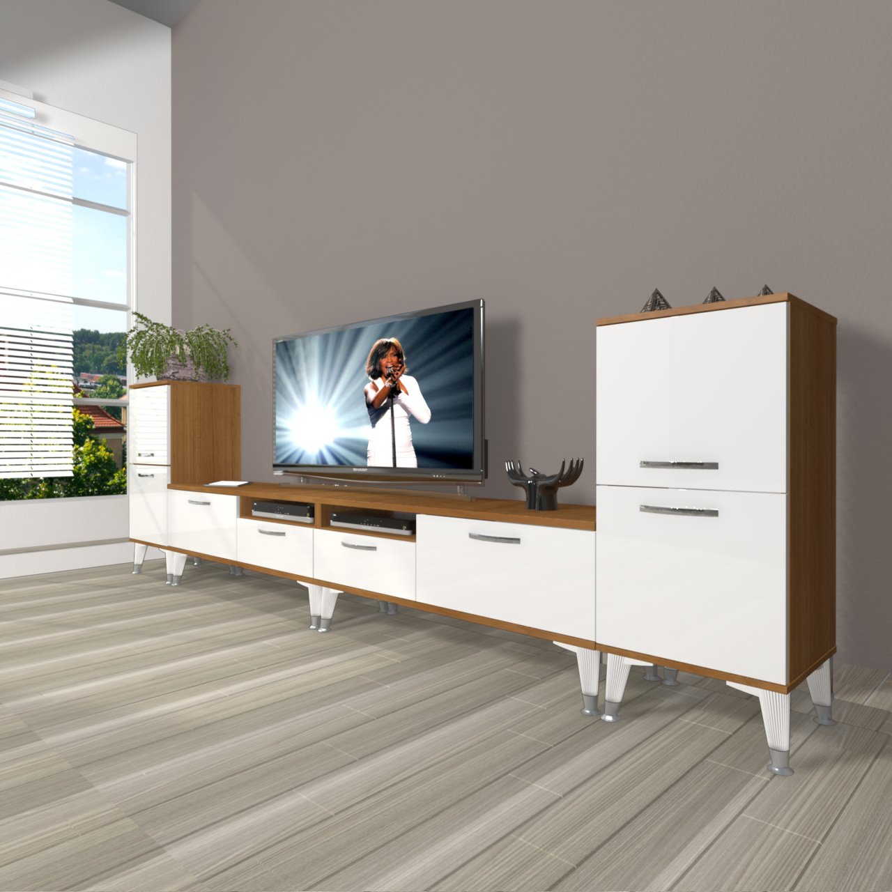 Decoraktiv Eko 9220 Slm Silver Tv Ünitesi Tv Sehpası Ceviz - Beyaz