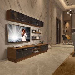 Decoraktiv Eko 5B Mdf Dvd Tv Ünitesi Tv Sehpası Ceviz - Siyah Mermer