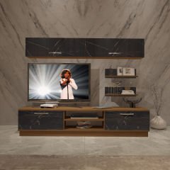 Decoraktiv Eko 5B Mdf Dvd Tv Ünitesi Tv Sehpası Ceviz - Siyah Mermer