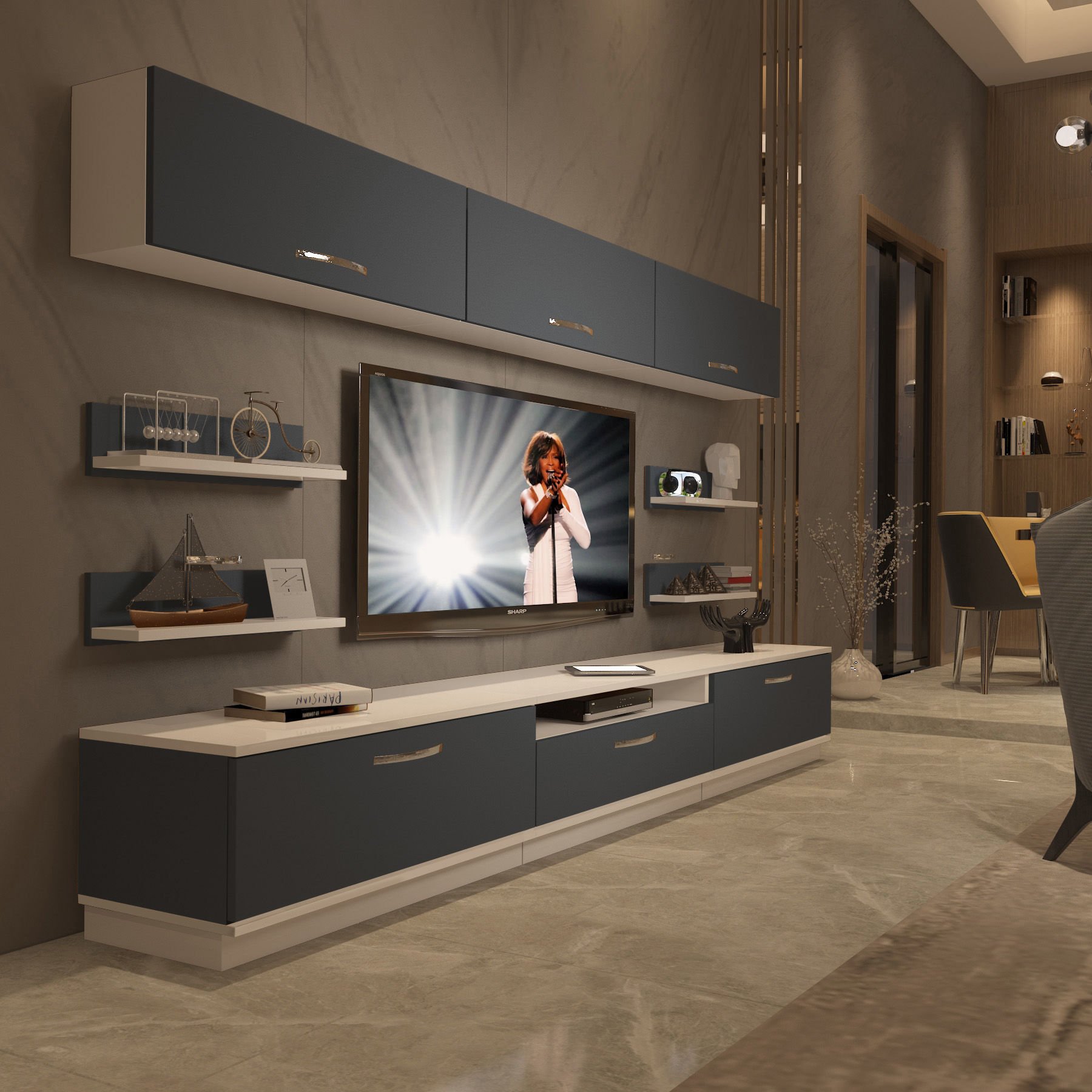 Decoraktiv Trendstyle 8Y Mdf Tv Ünitesi Tv Sehpası Beyaz - Antrasit