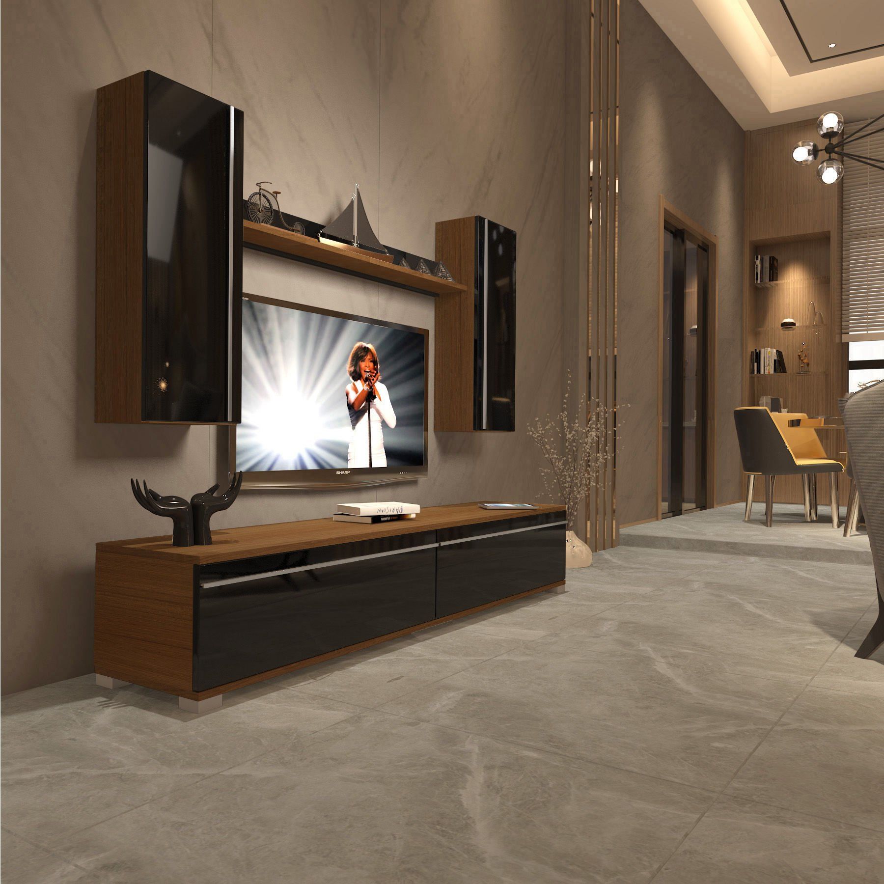 Decoraktiv Eko 7 Mdf Std Tv Ünitesi Tv Sehpası Ceviz - Siyah