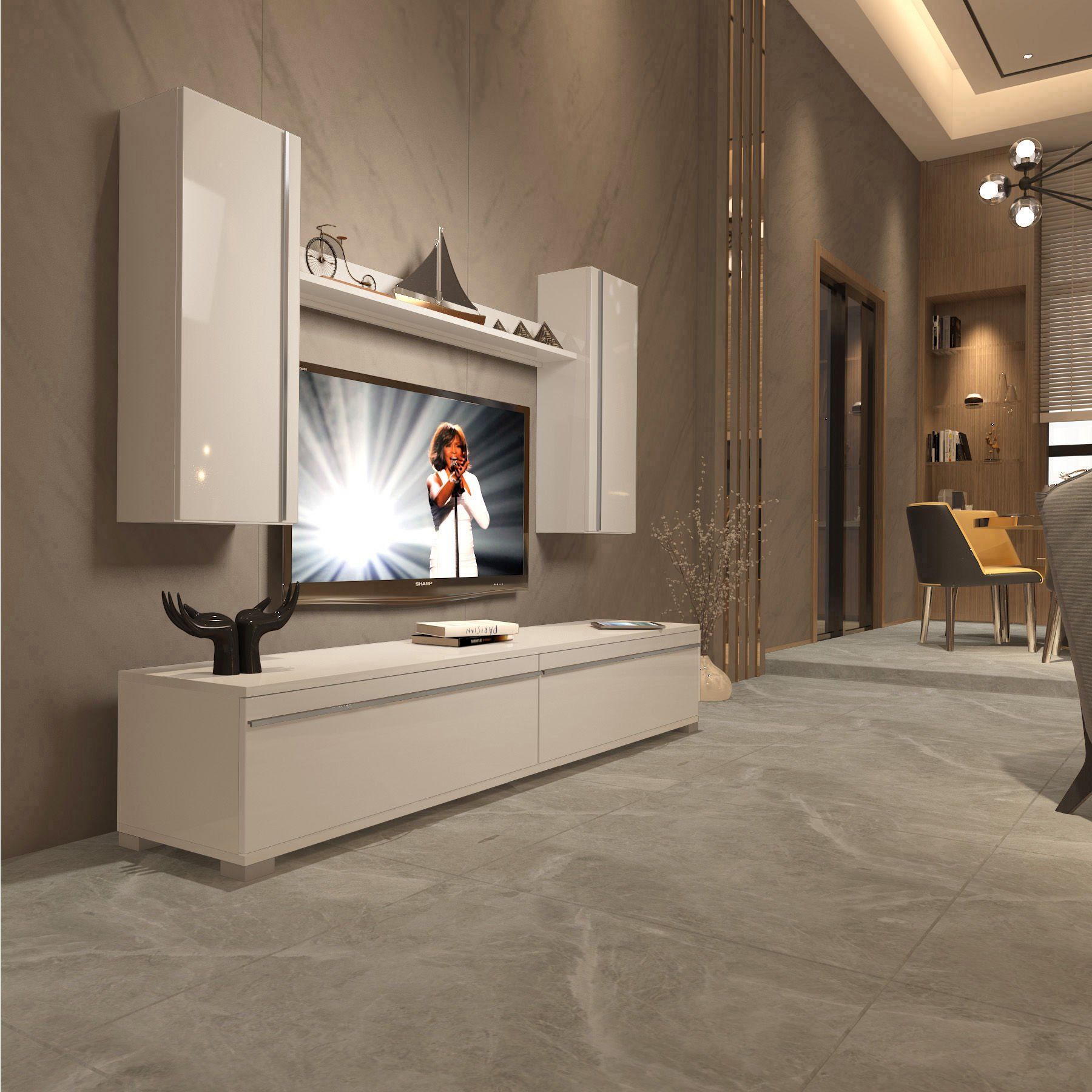 Decoraktiv Eko 7 Mdf Std Tv Ünitesi Tv Sehpası Parlak Beyaz