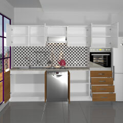 Decoraktiv Elite 280Q Ankastre Boy Dolaplı MDF Hazır Mutfak Dolabı Ceviz - Beyaz