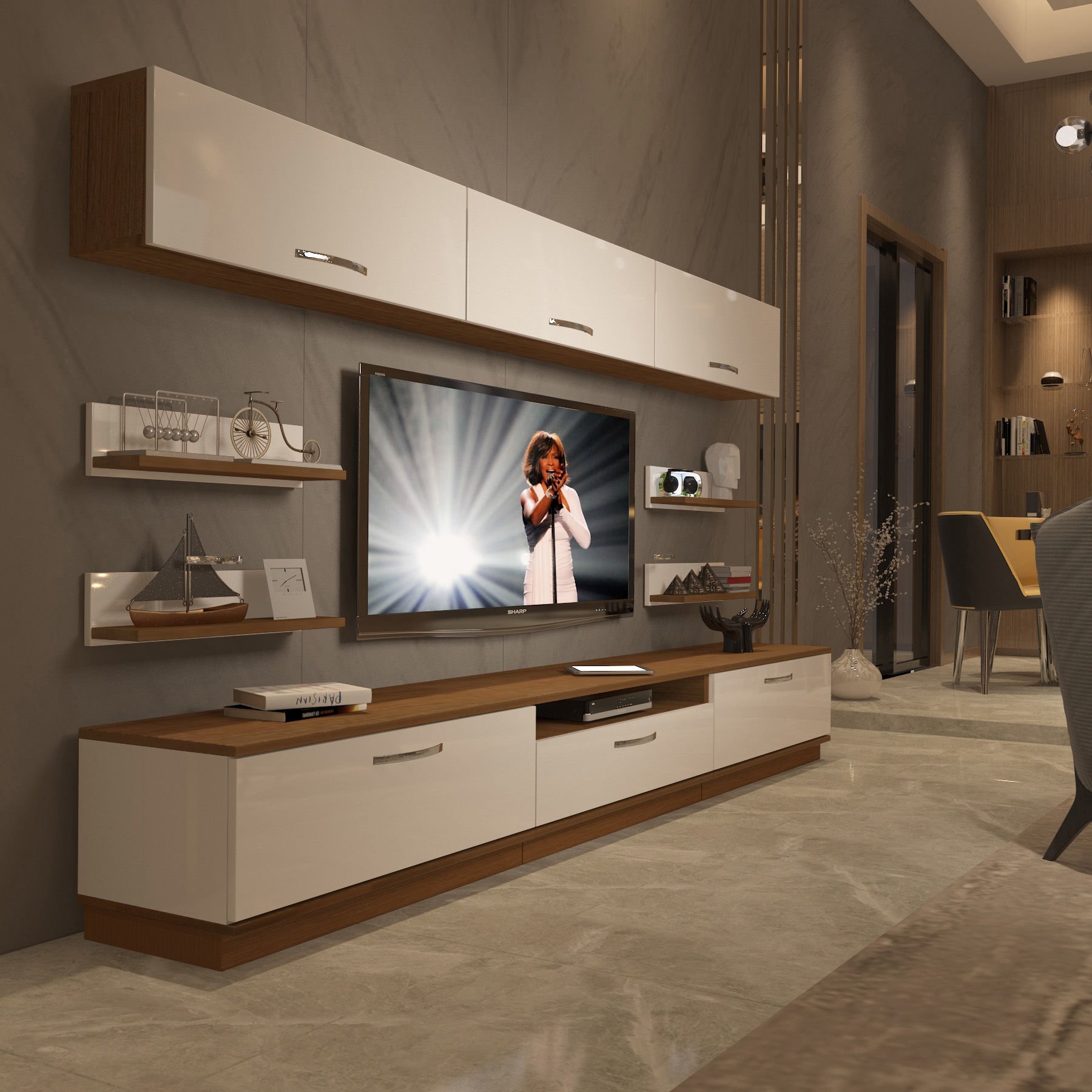 Decoraktiv Trendstyle 8Y Mdf Tv Ünitesi Tv Sehpası Ceviz - Beyaz