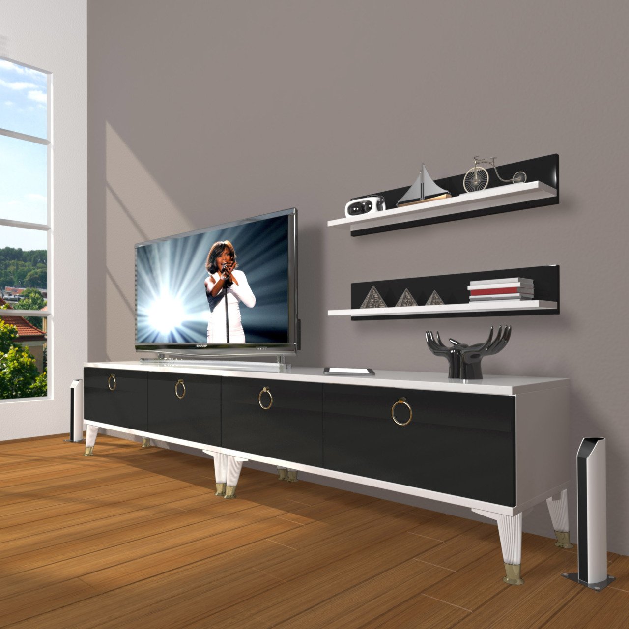 Decoraktiv Eko 220t Mdf Gold Tv Ünitesi Tv Sehpası Beyaz - Siyah