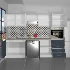 Decoraktiv Elite 280Q Ankastre Boy Dolaplı MDF Hazır Mutfak Dolabı Antrasit - Beyaz