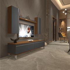 Decoraktiv Eko 7 Mdf Std Krom Ayaklı Tv Ünitesi Tv Sehpası Ceviz - Antrasit