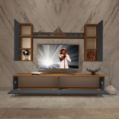 Decoraktiv Eko 7 Mdf Std Krom Ayaklı Tv Ünitesi Tv Sehpası Ceviz - Antrasit