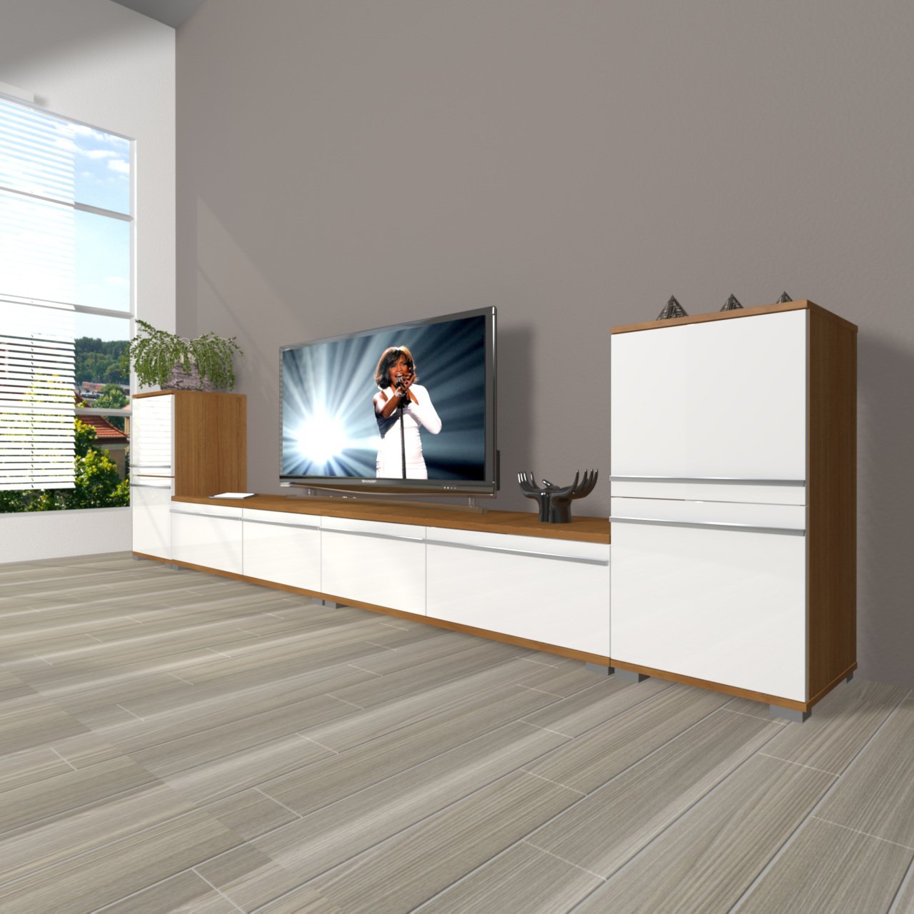 Decoraktiv Eko 9220T Mdf Tv Ünitesi Tv Sehpası Ceviz - Beyaz