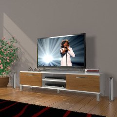 Decoraktiv Eko 140 Slm Dvd Krom Ayaklı Tv Ünitesi Tv Sehpası Beyaz - Ceviz