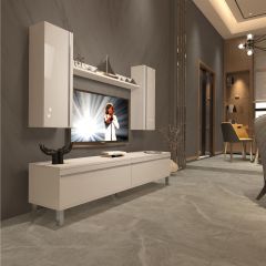 Decoraktiv Eko 7 Mdf Std Krom Ayaklı Tv Ünitesi Tv Sehpası Parlak Beyaz