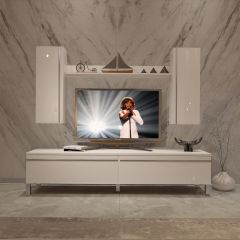 Decoraktiv Eko 7 Mdf Std Krom Ayaklı Tv Ünitesi Tv Sehpası Parlak Beyaz
