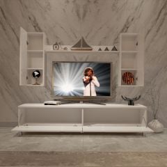 Decoraktiv Eko 7 Mdf Std Krom Ayaklı Tv Ünitesi Tv Sehpası Parlak Beyaz