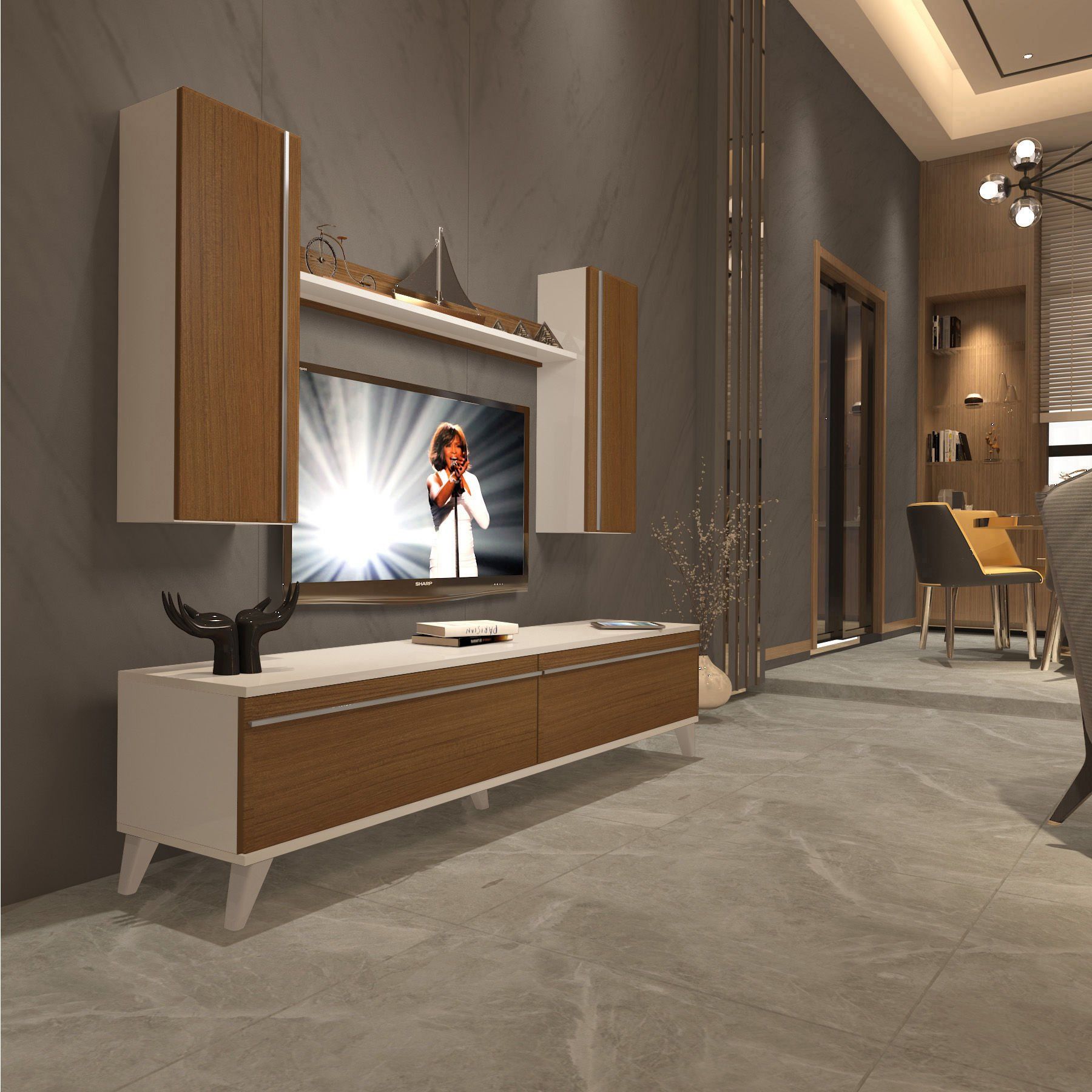 Decoraktiv Eko 7 Mdf Std Retro Tv Ünitesi Tv Sehpası Beyaz - Ceviz