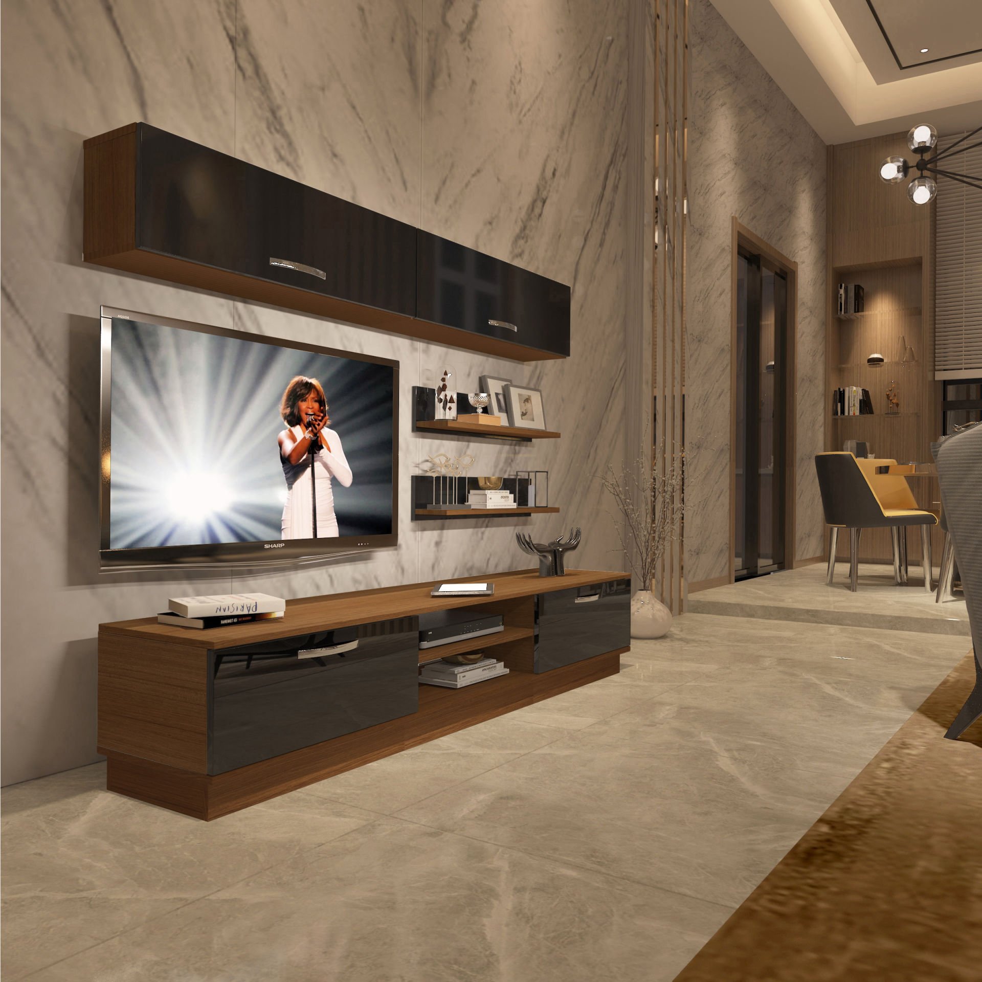 Decoraktiv Eko 5B Slm Dvd Tv Ünitesi Tv Sehpası Ceviz - Siyah