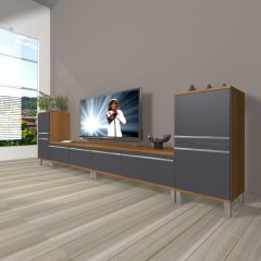 Decoraktiv Eko 9220T Mdf Krom Ayaklı Tv Ünitesi Tv Sehpası Ceviz - Antrasit