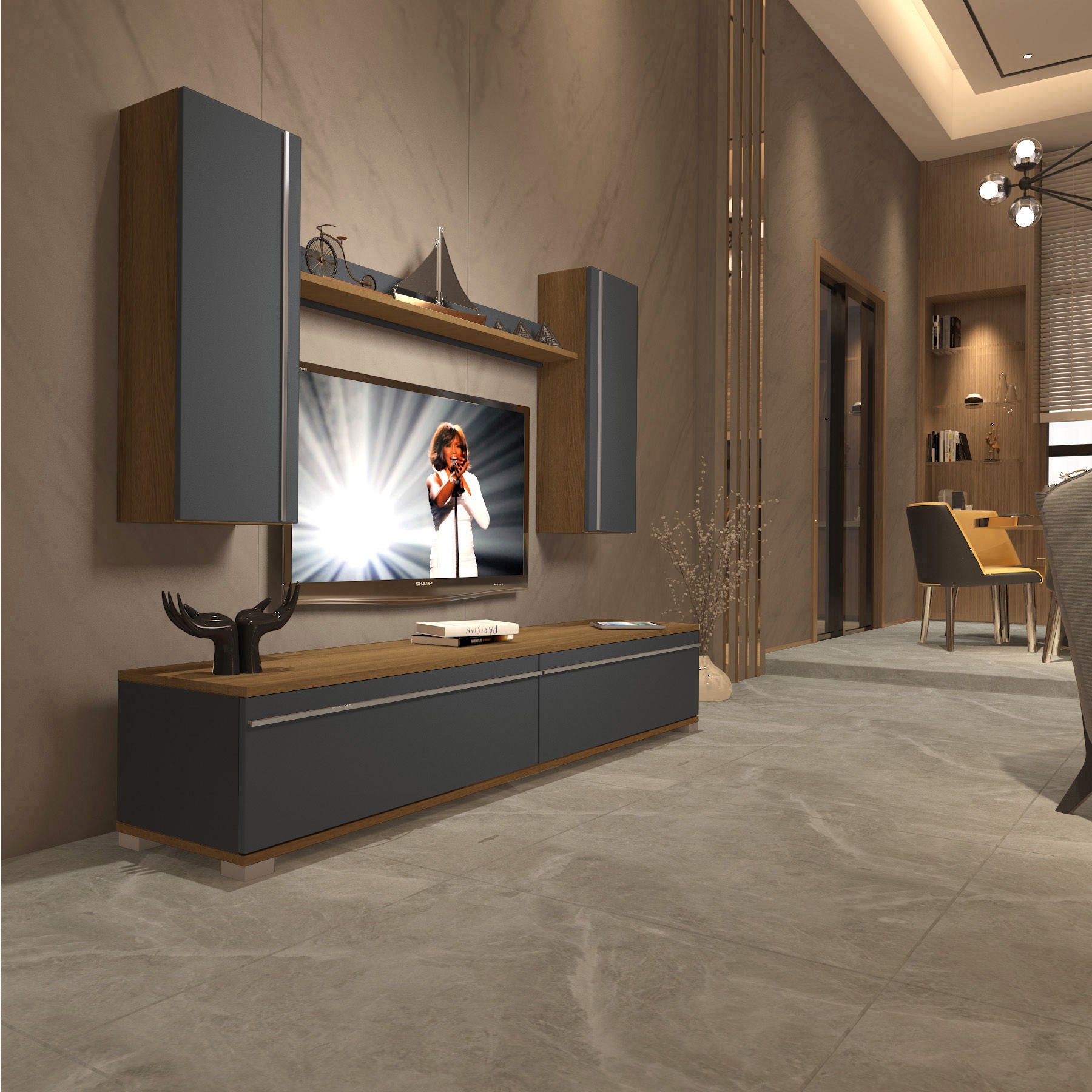 Decoraktiv Eko 5D Mdf Std Tv Ünitesi Tv Sehpası Pera - Antrasit