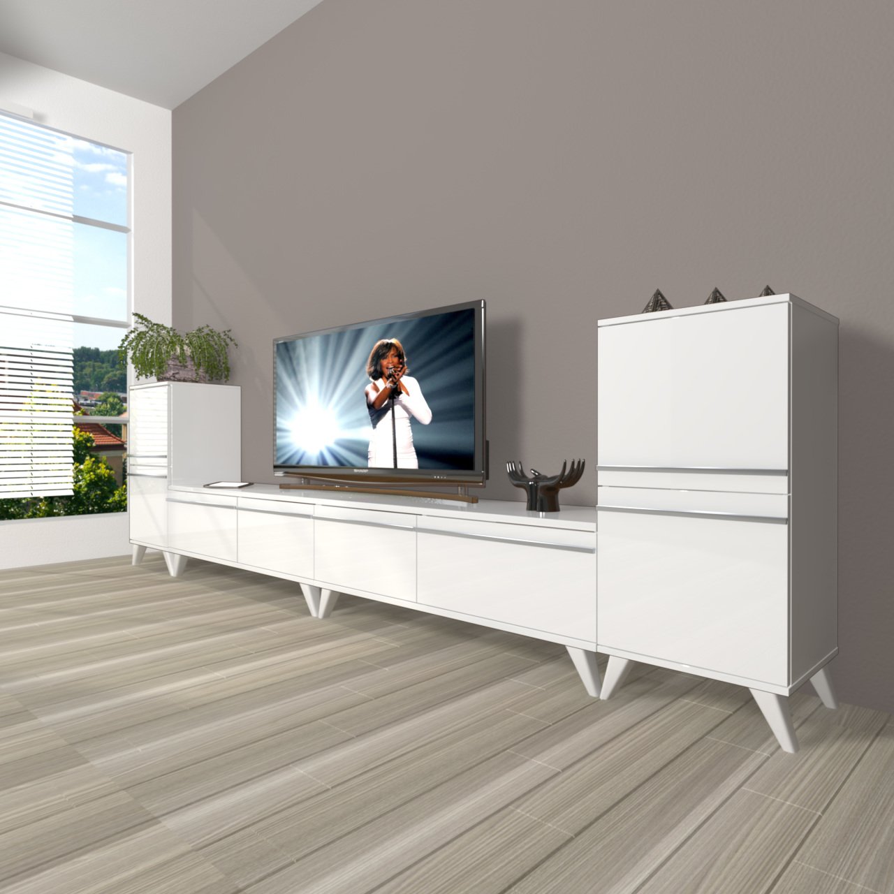 Decoraktiv Eko 9220T Mdf Retro Tv Ünitesi Tv Sehpası Parlak Beyaz