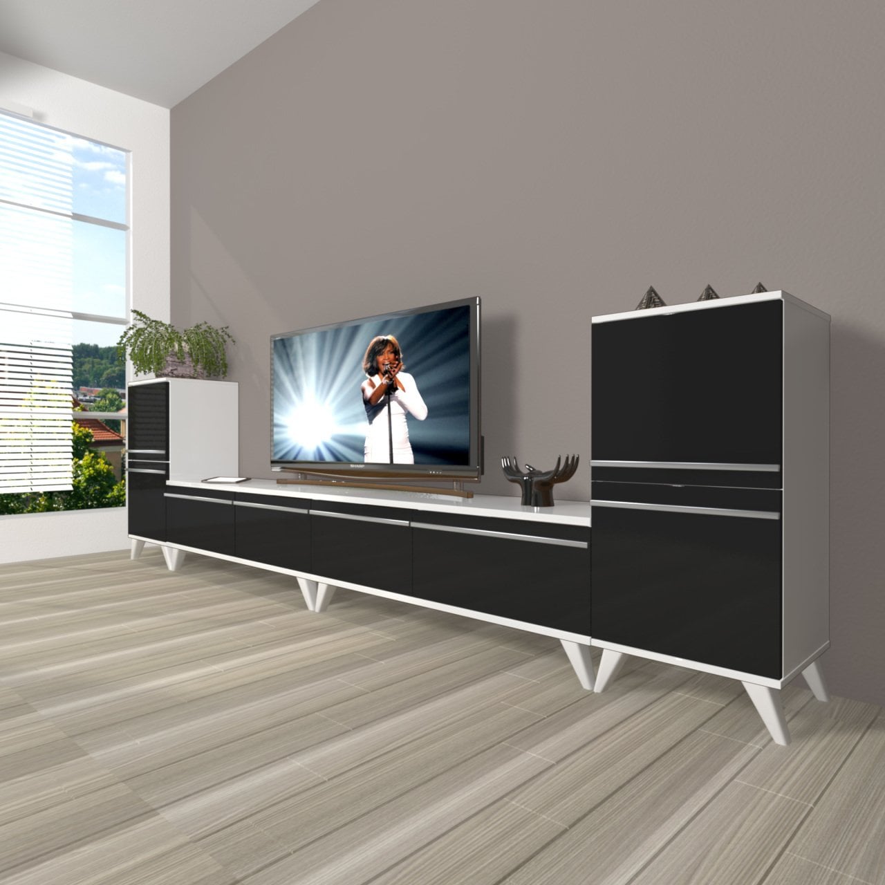 Decoraktiv Eko 9220T Mdf Retro Tv Ünitesi Tv Sehpası Beyaz - Siyah