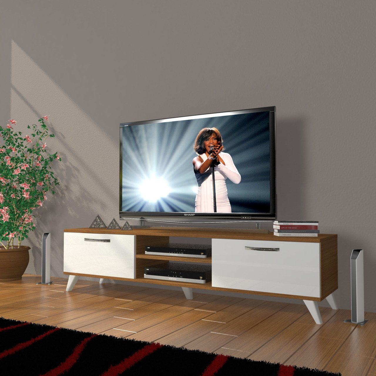 Decoraktiv Eko 140 Slm Dvd Retro Tv Ünitesi Tv Sehpası Ceviz - Beyaz