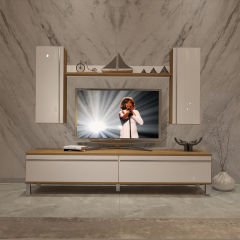 Decoraktiv Eko 5D Mdf Std Krom Ayaklı Tv Ünitesi Tv Sehpası Pera - Beyaz