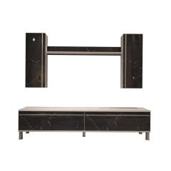 Decoraktiv Eko 5D Mdf Std Krom Ayaklı Tv Ünitesi Tv Sehpası Beyaz - Siyah Mermer