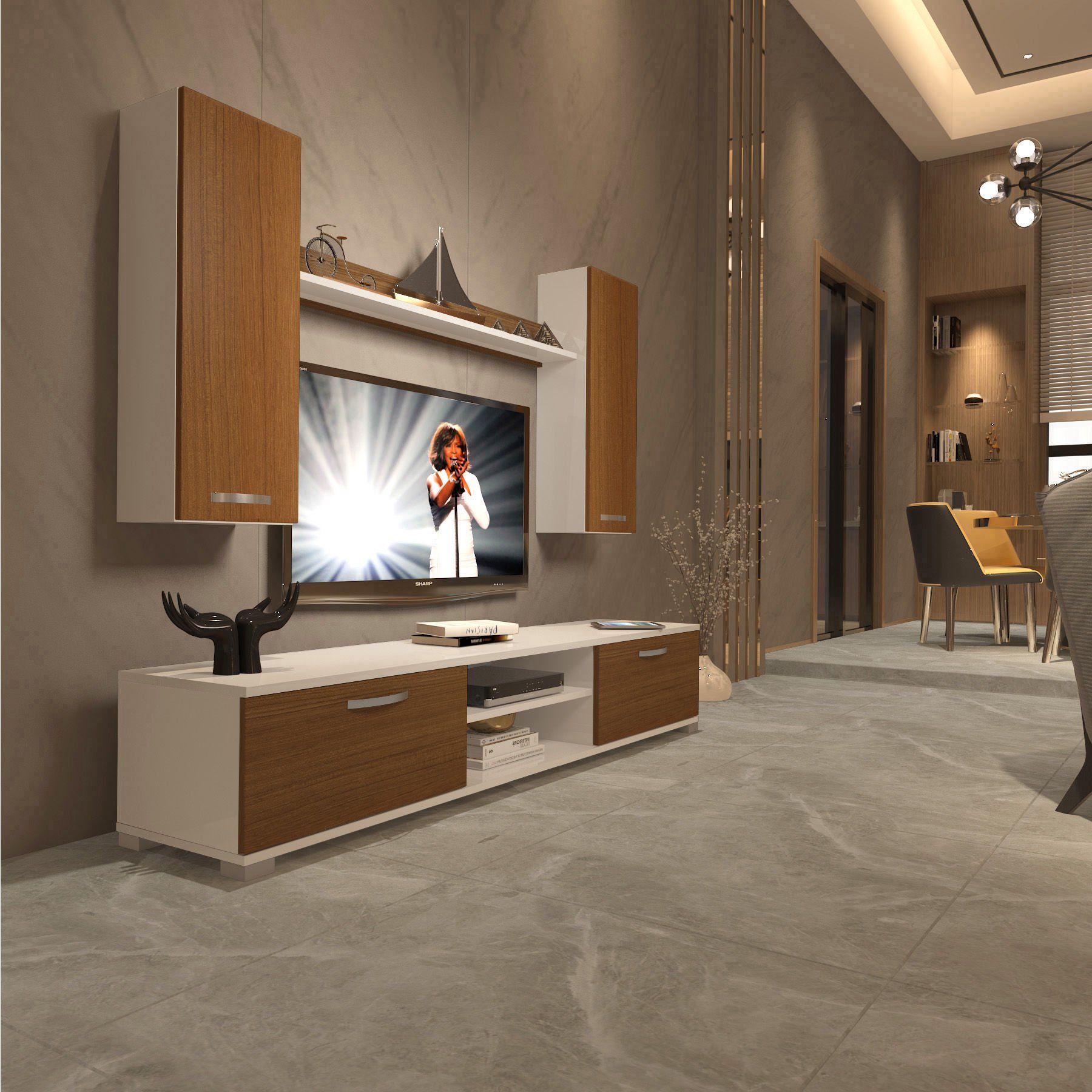 Decoraktiv Eko 7 Mdf Dvd Tv Ünitesi Tv Sehpası Beyaz - Ceviz