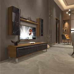 Decoraktiv Eko 5D Mdf Std Krom Ayaklı Tv Ünitesi Tv Sehpası Pera - Siyah Mermer