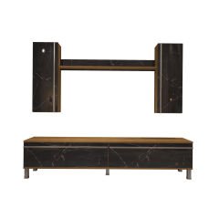 Decoraktiv Eko 5D Mdf Std Krom Ayaklı Tv Ünitesi Tv Sehpası Pera - Siyah Mermer
