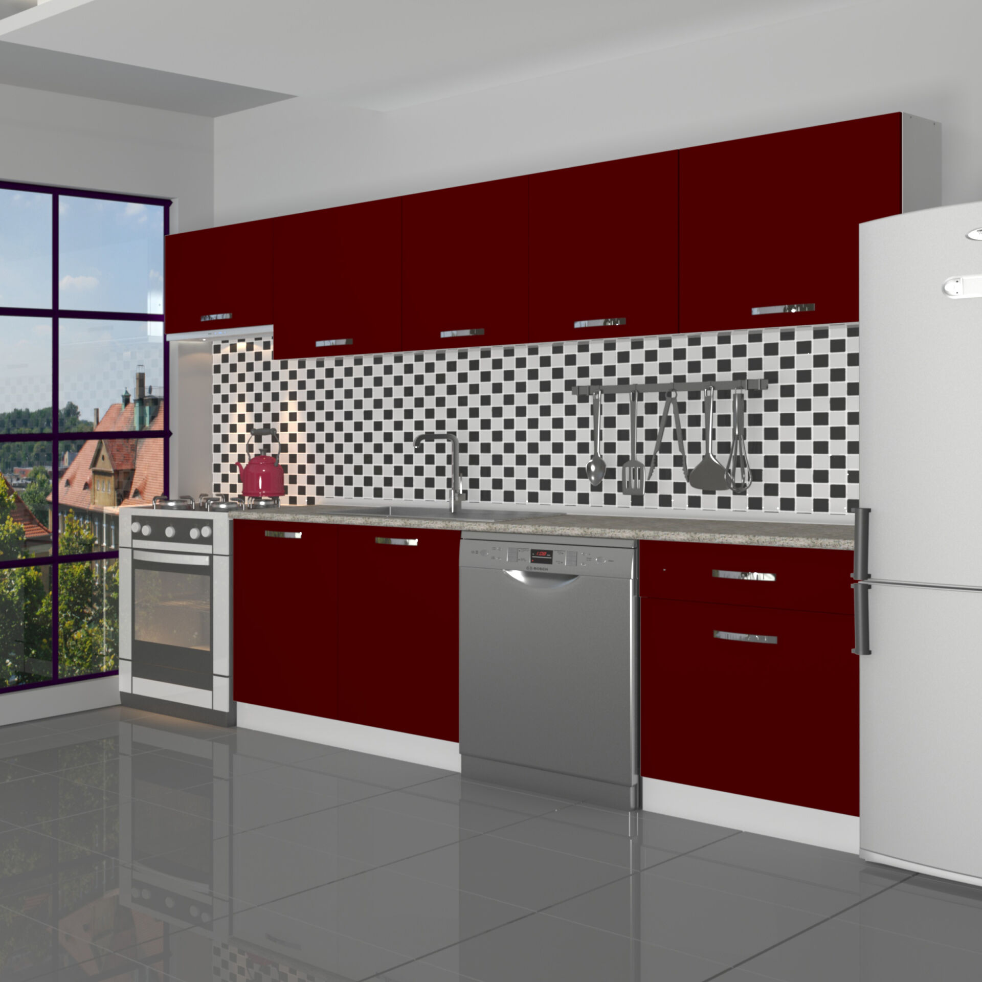 Decoraktiv Elite 280 MDF Hazır Mutfak Dolabı Bordo