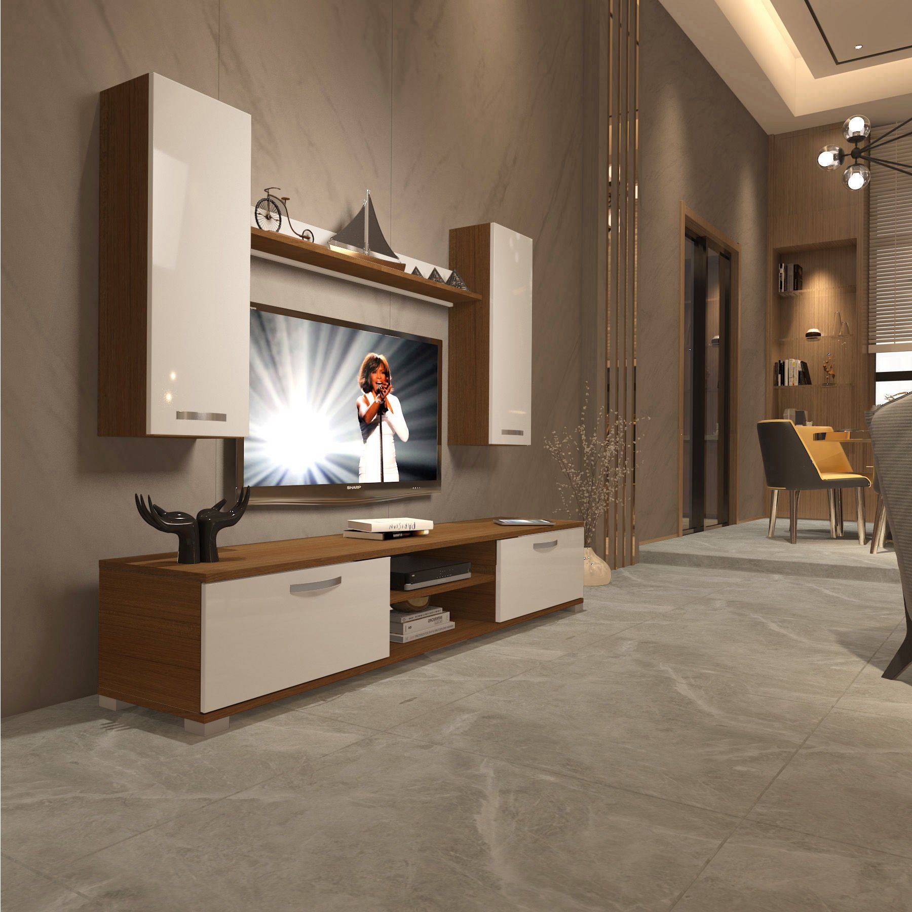 Decoraktiv Eko 7 Mdf Dvd Tv Ünitesi Tv Sehpası Ceviz - Beyaz