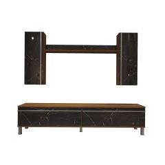 Decoraktiv Eko 5D Mdf Std Krom Ayaklı Tv Ünitesi Tv Sehpası Ceviz - Siyah Mermer