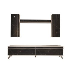 Decoraktiv Eko 5D Mdf Std Retro Tv Ünitesi Tv Sehpası Beyaz - Siyah Mermer