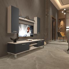 Decoraktiv Eko 7 Mdf Dvd Krom Ayaklı Tv Ünitesi Tv Sehpası Beyaz - Antrasit
