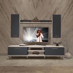 Decoraktiv Eko 7 Mdf Dvd Krom Ayaklı Tv Ünitesi Tv Sehpası Beyaz - Antrasit