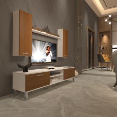 Decoraktiv Eko 7 Mdf Dvd Krom Ayaklı Tv Ünitesi Tv Sehpası Beyaz - Ceviz