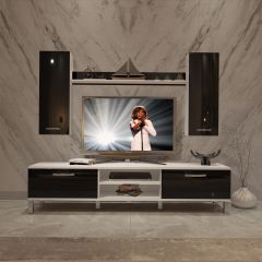 Decoraktiv Eko 7 Mdf Dvd Krom Ayaklı Tv Ünitesi Tv Sehpası Beyaz - Siyah