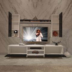 Decoraktiv Eko 7 Mdf Dvd Krom Ayaklı Tv Ünitesi Tv Sehpası Beyaz - Siyah