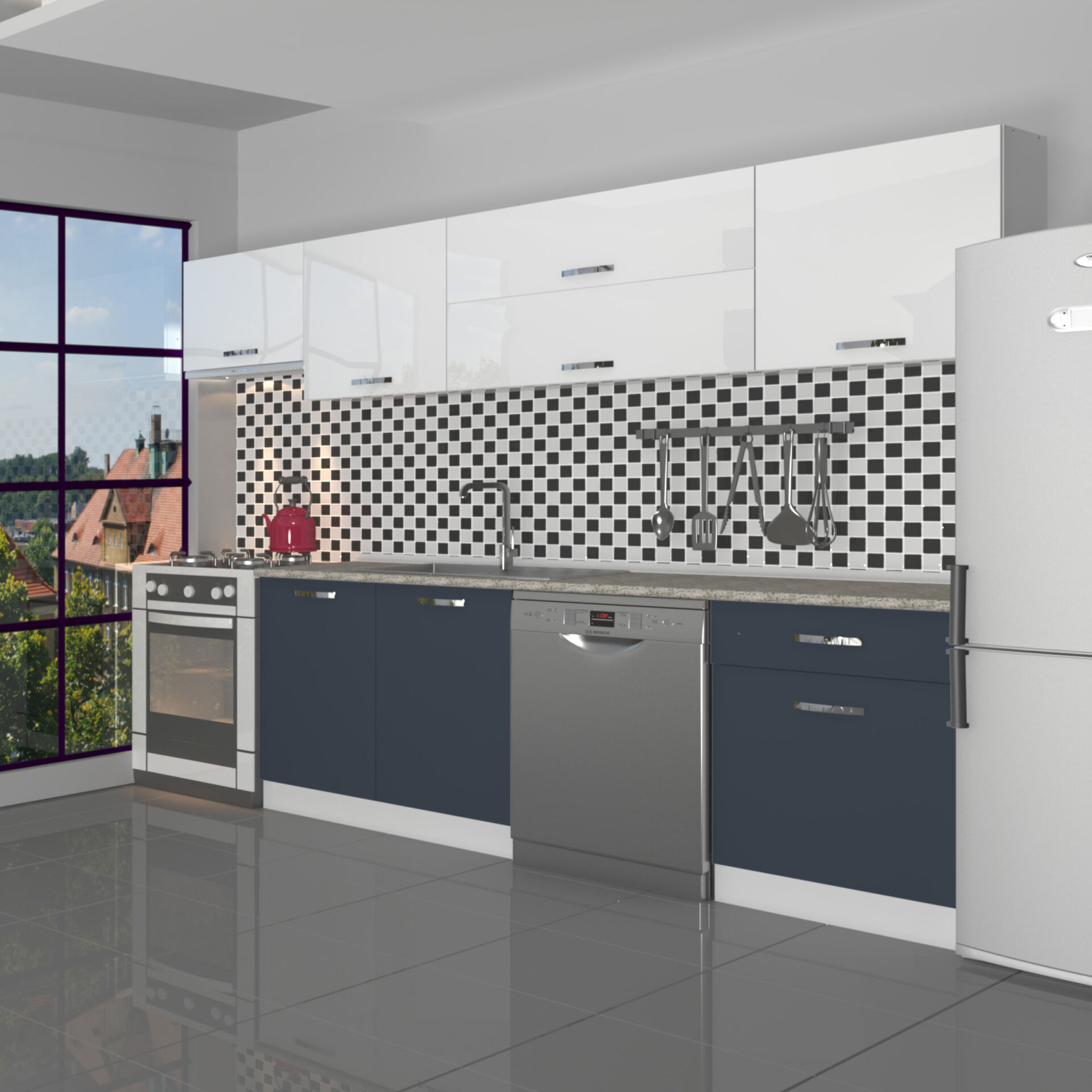 Decoraktiv Elite 280Y MDF Hazır Mutfak Dolabı Antrasit - Beyaz