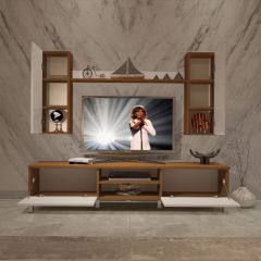 Decoraktiv Eko 7 Mdf Dvd Krom Ayaklı Tv Ünitesi Tv Sehpası Ceviz - Beyaz