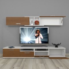 Decoraktiv Eko 5220 Slm Krom Ayaklı Tv Ünitesi Tv Sehpası Beyaz - Ceviz