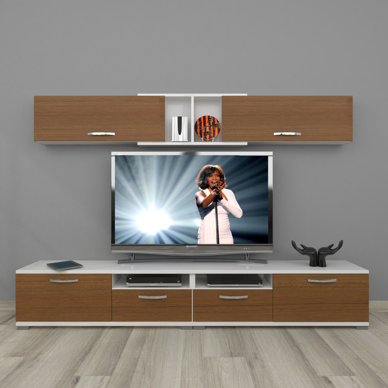 Decoraktiv Eko 5220 Slm Krom Ayaklı Tv Ünitesi Tv Sehpası Beyaz - Ceviz