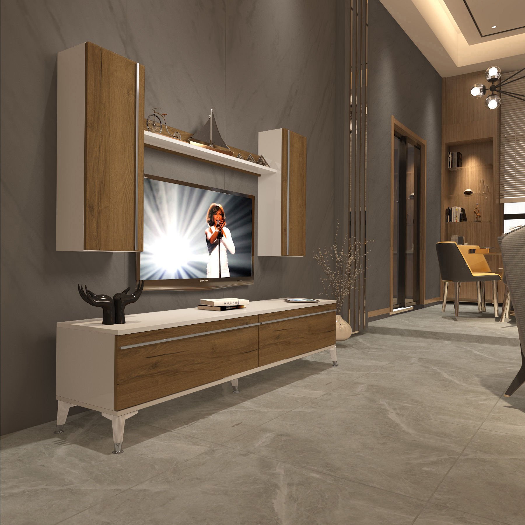 Decoraktiv Eko 7 Mdf Std Silver Tv Ünitesi Tv Sehpası Beyaz - Pera