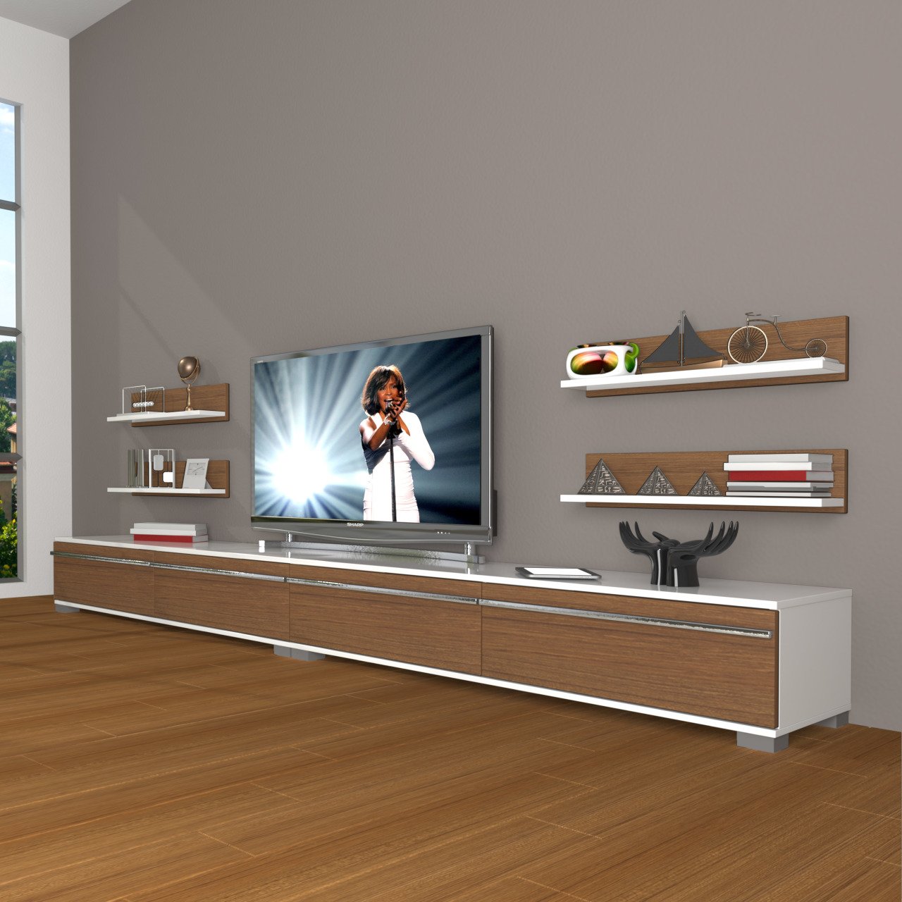 Decoraktiv Eko 360R Mdf Tv Ünitesi Tv Sehpası Beyaz - Ceviz