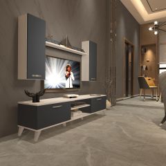 Decoraktiv Eko 7 Mdf Dvd Retro Tv Ünitesi Tv Sehpası Beyaz - Antrasit