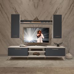 Decoraktiv Eko 7 Mdf Dvd Retro Tv Ünitesi Tv Sehpası Beyaz - Antrasit